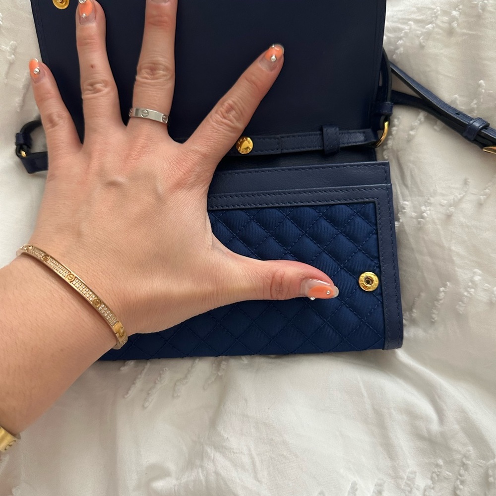 PRADA 1M1437 Quilted Nylon Leather Shoulder Bag Wallet Purse Blue - Picture 5 of 7